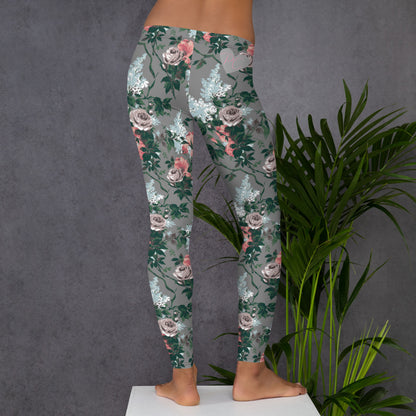 Grey J'Adore Bella Roses Stretch Leggings | Pinup Couture Relaxed