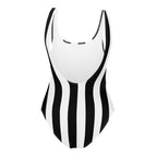 Rory Black & White Mark Stripe One-Piece Scoop Back Swimsuit