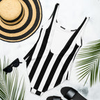 Rory Black & White Mark Stripe One-Piece Scoop Back Swimsuit