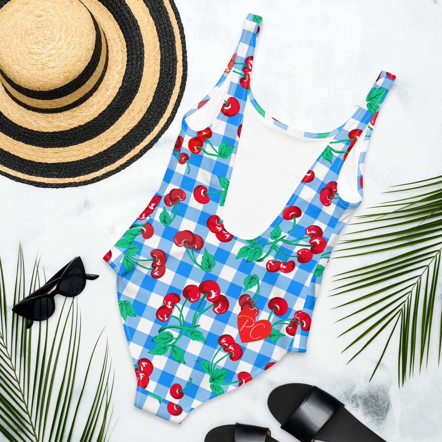 Rory Blue Gingham Cherry Girl One-Piece Swimsuit | Pinup Couture Swim