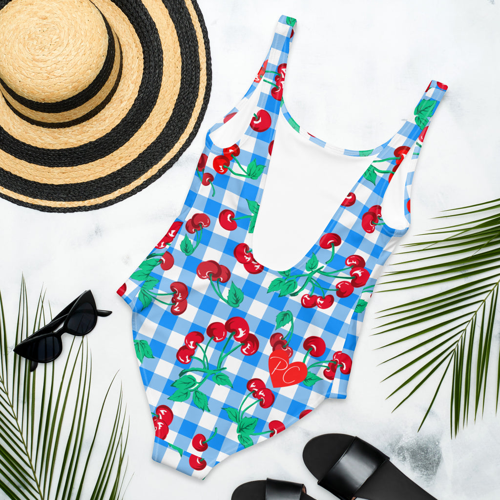 Rory Blue Gingham Cherry Girl One-Piece Swimsuit
