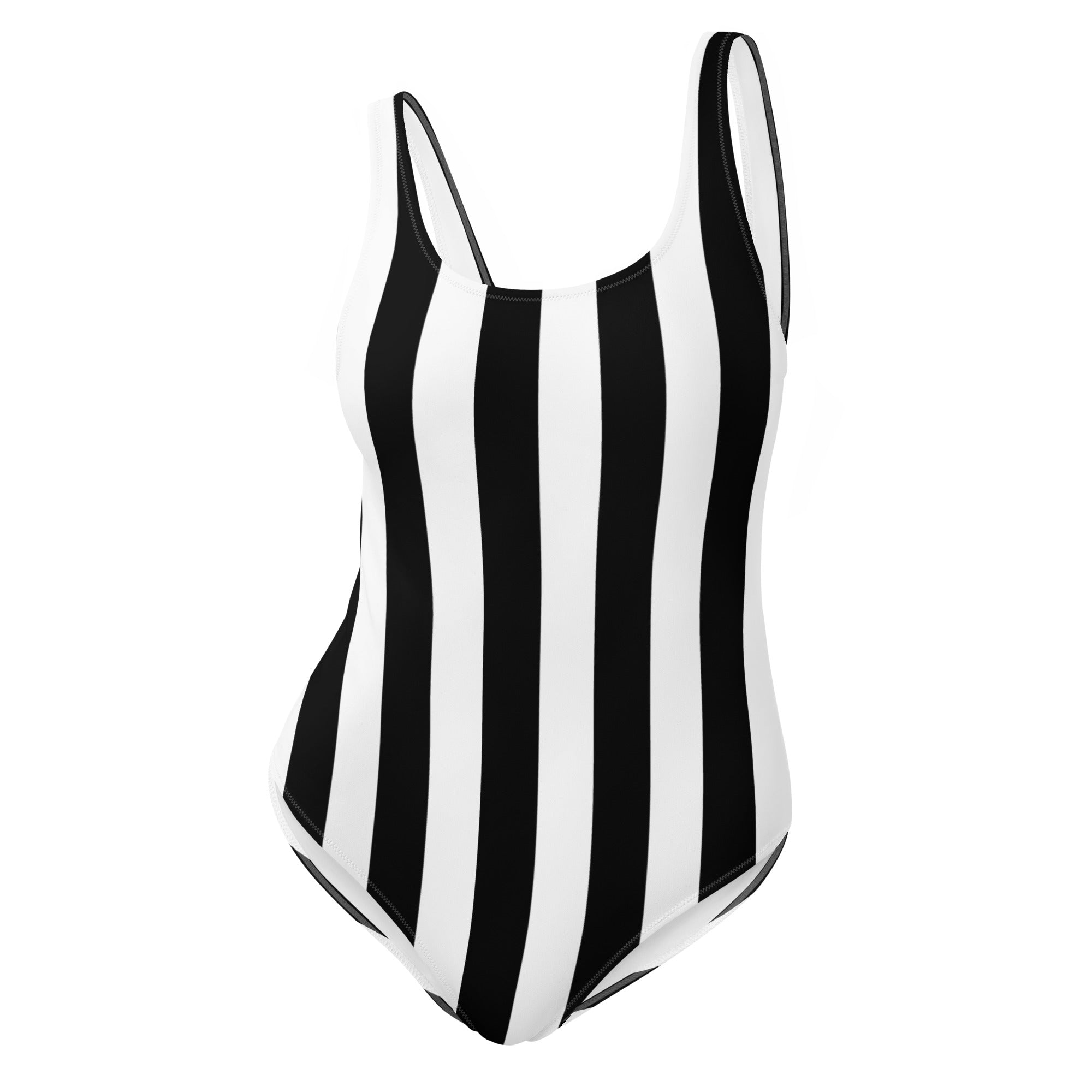 Rory Black & White Mark Stripe One-Piece Scoop Back Swimsuit