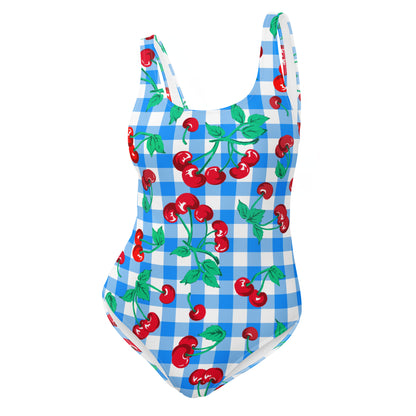 Rory Blue Gingham Cherry Girl One-Piece Swimsuit | Pinup Couture Swim