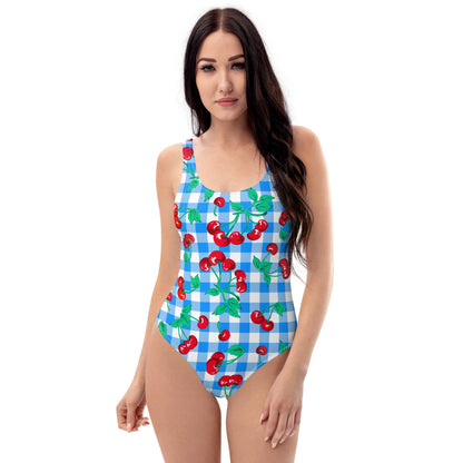 Rory Blue Gingham Cherry Girl One-Piece Swimsuit | Pinup Couture Swim