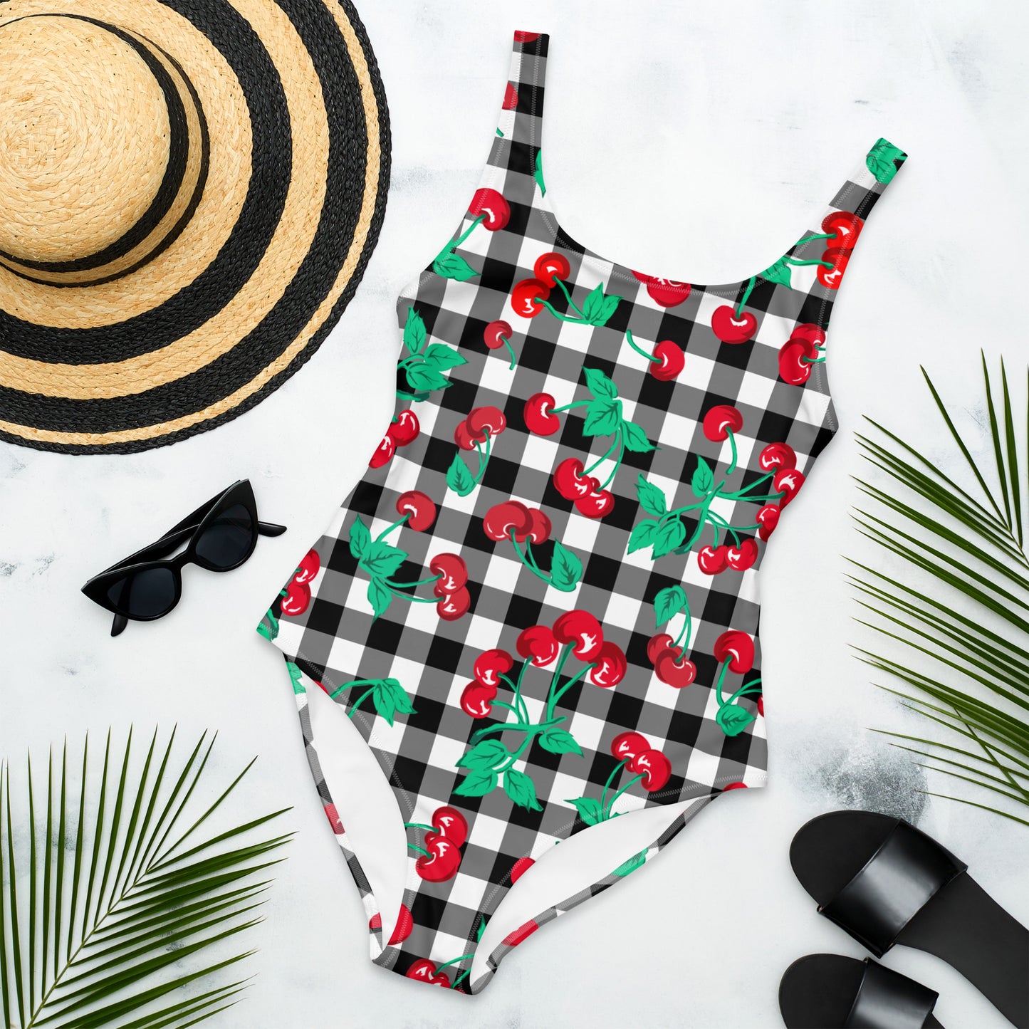 Rory Black Gingham Cherry Girl One-Piece Swimsuit | Pinup Couture Swim