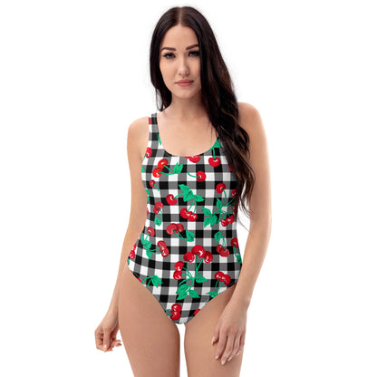 Rory Black Gingham Cherry Girl One-Piece Swimsuit | Pinup Couture Swim