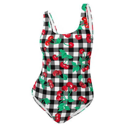 Rory Black Gingham Cherry Girl One-Piece Swimsuit | Pinup Couture Swim