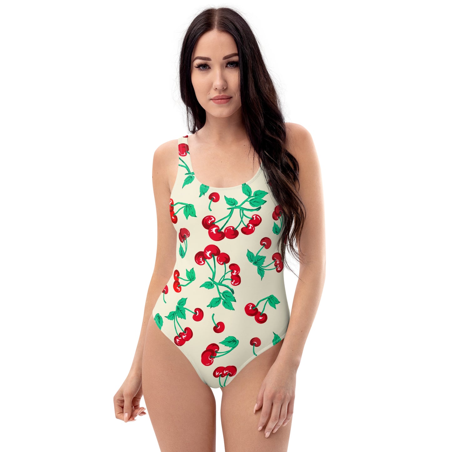 Rory Antique Ivory Cherry Girl One-Piece Swimsuit | Pinup Couture Swim