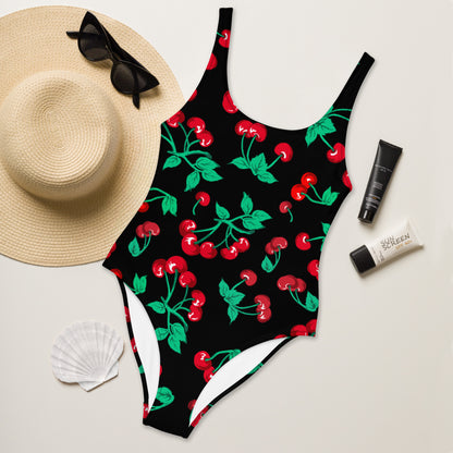 Rory Black Coffee Cherry Girl One-Piece Swimsuit | Pinup Couture Swim