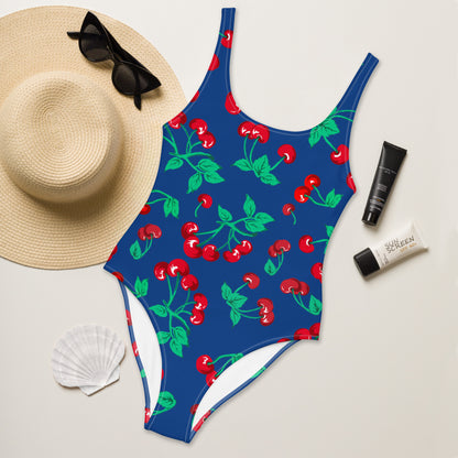 Rory Dark Blue Cherry Girl One-Piece Swimsuit | Pinup Couture Swim