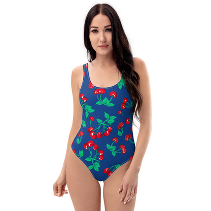 Rory Dark Blue Cherry Girl One-Piece Swimsuit | Pinup Couture Swim