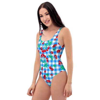 Rory Blue Gingham Cherry Girl One-Piece Swimsuit | Pinup Couture Swim