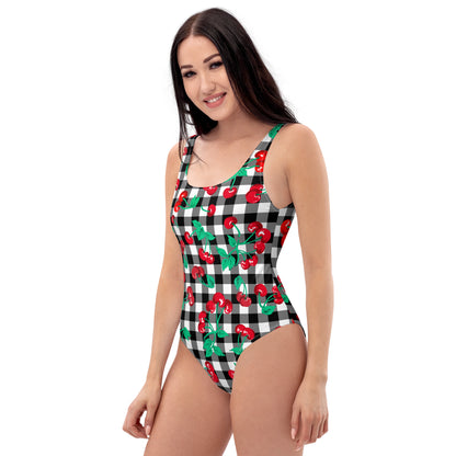 Rory Black Gingham Cherry Girl One-Piece Swimsuit | Pinup Couture Swim