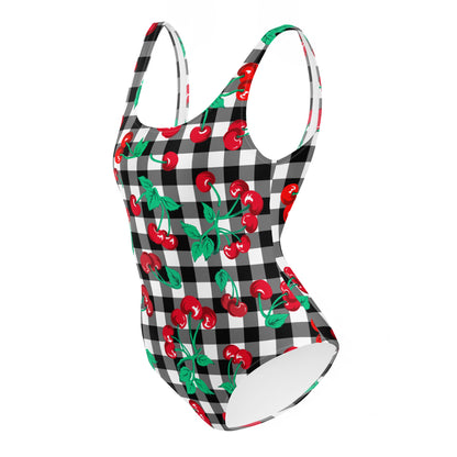 Rory Black Gingham Cherry Girl One-Piece Swimsuit | Pinup Couture Swim