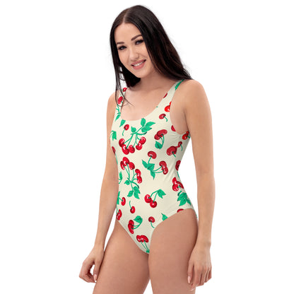 Rory Antique Ivory Cherry Girl One-Piece Swimsuit | Pinup Couture Swim