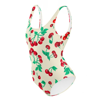 Rory Antique Ivory Cherry Girl One-Piece Swimsuit | Pinup Couture Swim