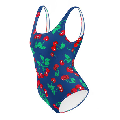 Rory Dark Blue Cherry Girl One-Piece Swimsuit | Pinup Couture Swim