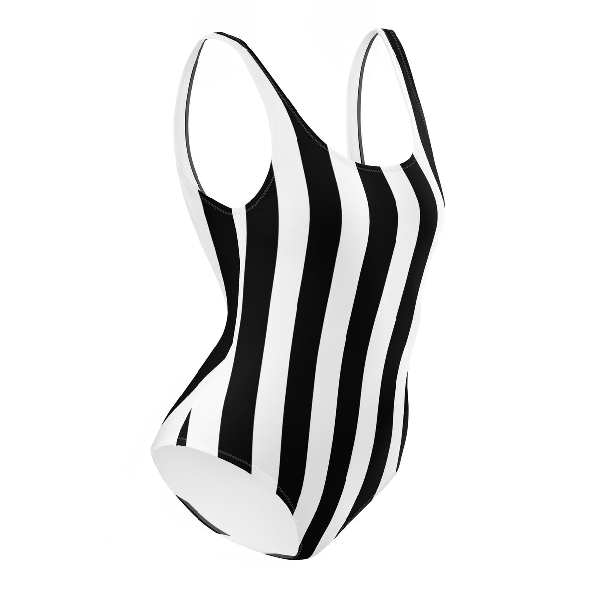 Rory Black & White Mark Stripe One-Piece Scoop Back Swimsuit