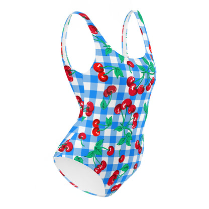 Rory Blue Gingham Cherry Girl One-Piece Swimsuit | Pinup Couture Swim