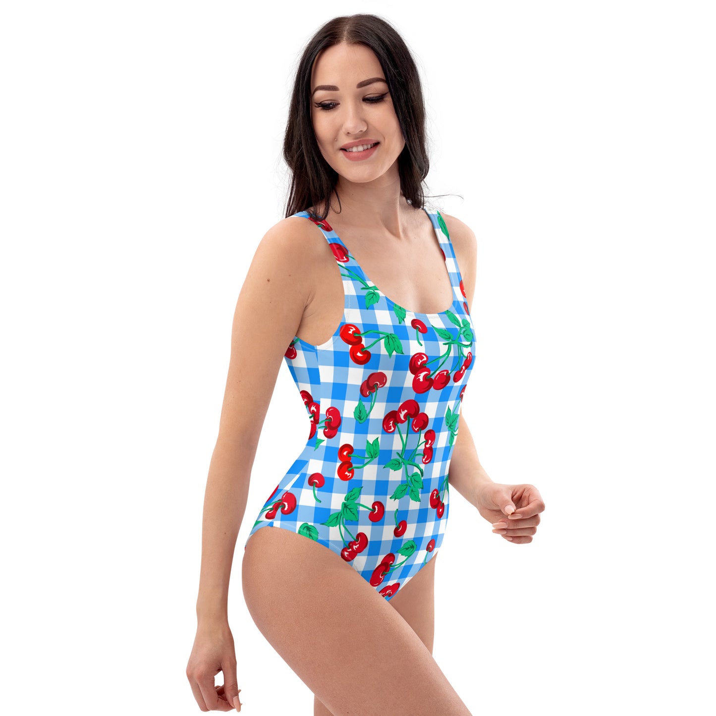 Rory Blue Gingham Cherry Girl One-Piece Swimsuit | Pinup Couture Swim