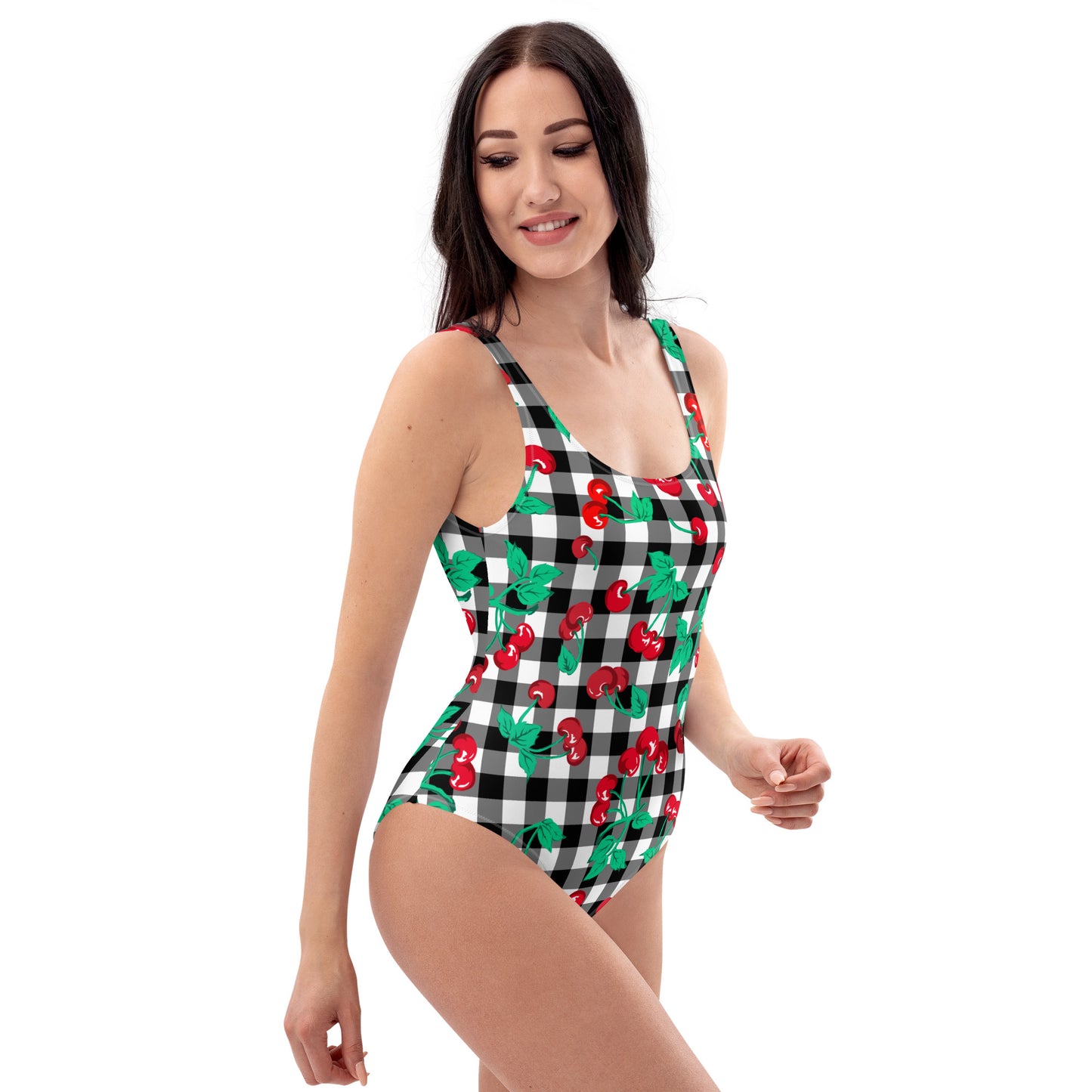 Rory Black Gingham Cherry Girl One-Piece Swimsuit | Pinup Couture Swim