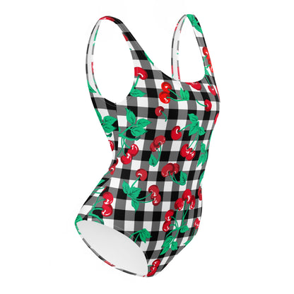 Rory Black Gingham Cherry Girl One-Piece Swimsuit | Pinup Couture Swim