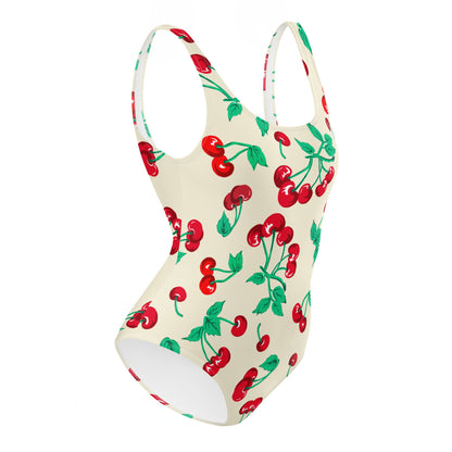 Rory Antique Ivory Cherry Girl One-Piece Swimsuit | Pinup Couture Swim