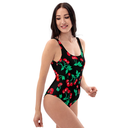 Rory Black Coffee Cherry Girl One-Piece Swimsuit | Pinup Couture Swim