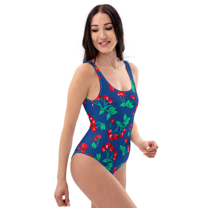 Rory Dark Blue Cherry Girl One-Piece Swimsuit | Pinup Couture Swim