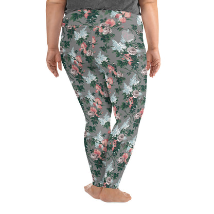 Grey J'Adore Bella Roses Plus Size Stretch Leggings | Pinup Couture Relaxed