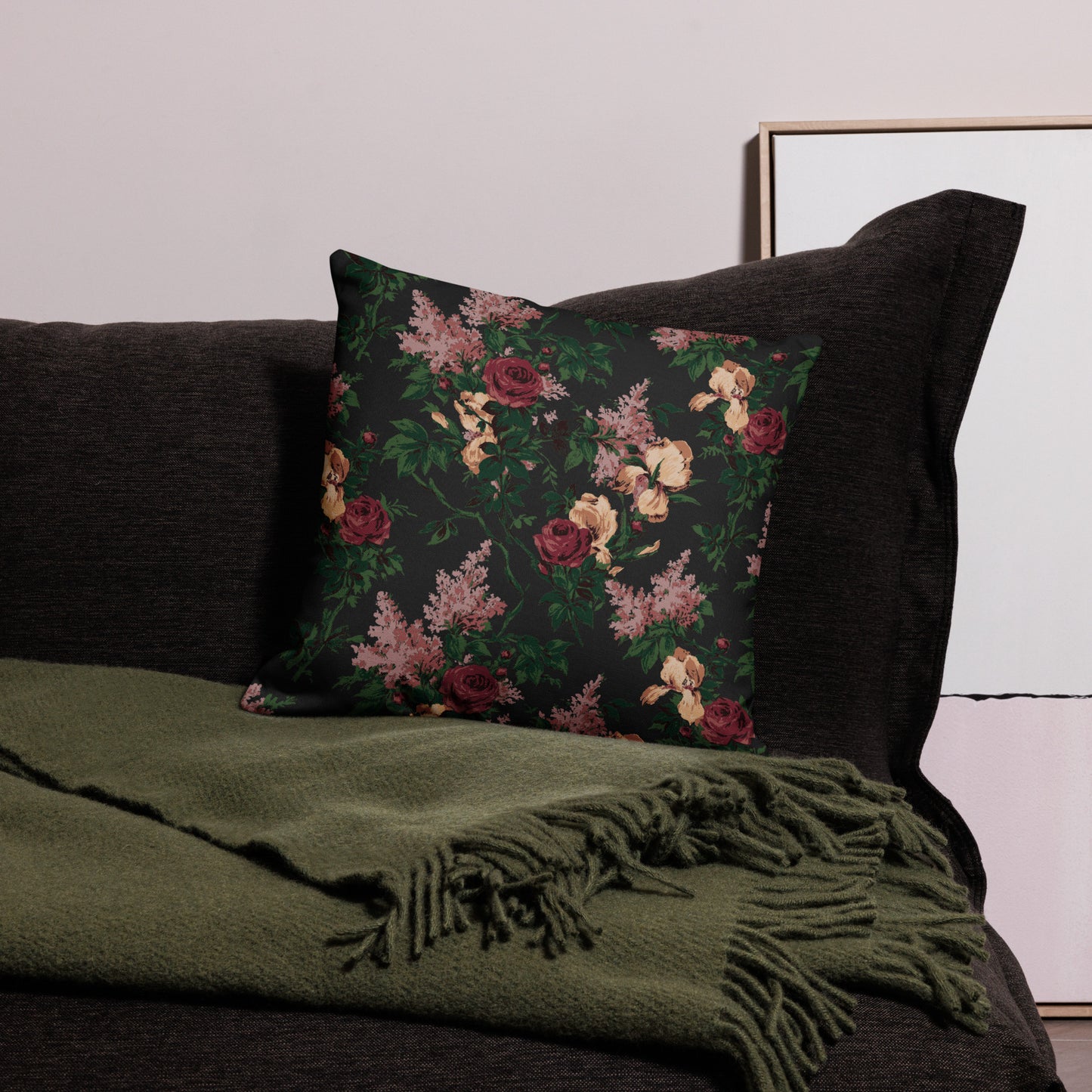 Dark Bella Roses Premium Decorative Throw Pillow | Pinup Couture Relaxed