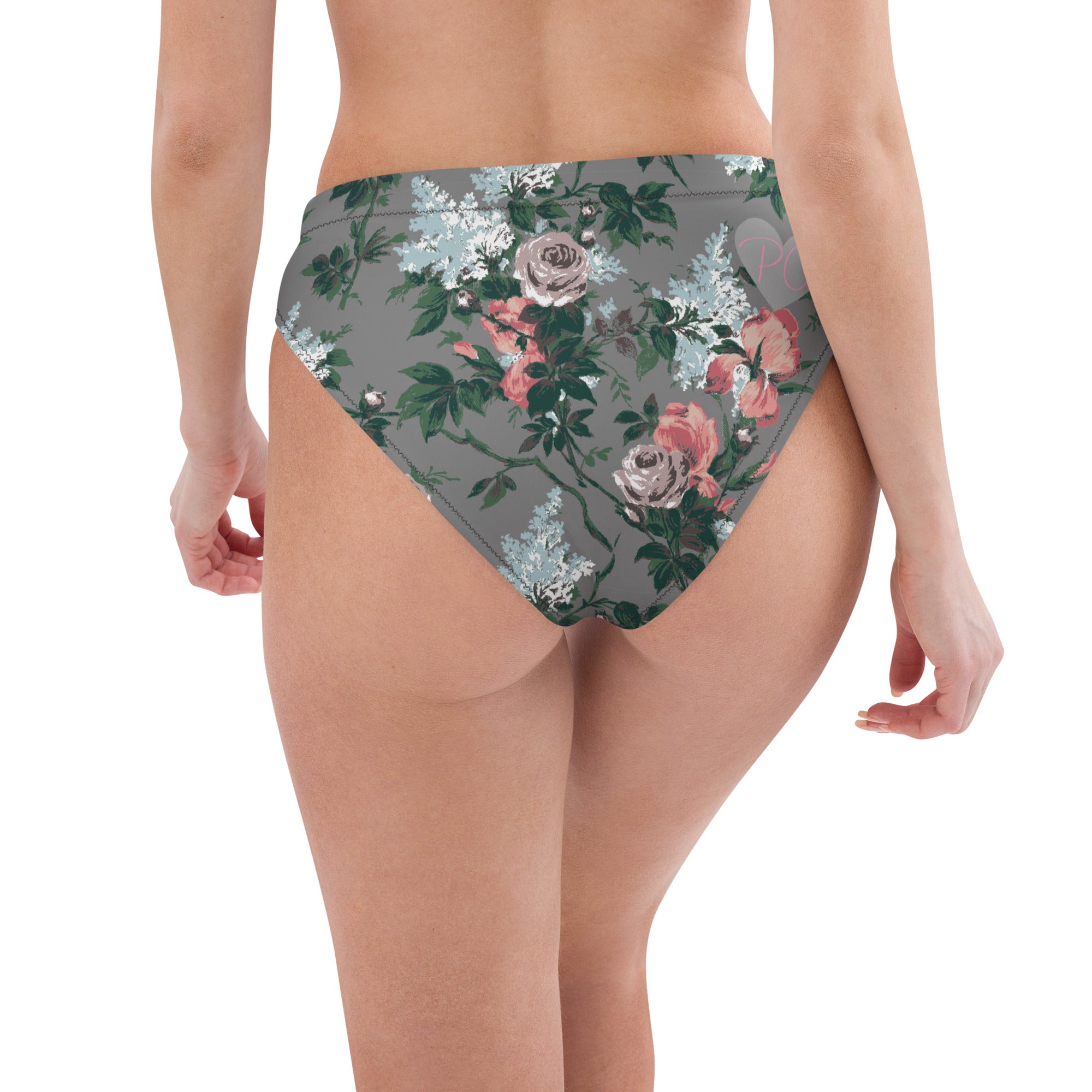 J'Adore Grey Bella Roses Recycled High-Waisted Bikini Bottom