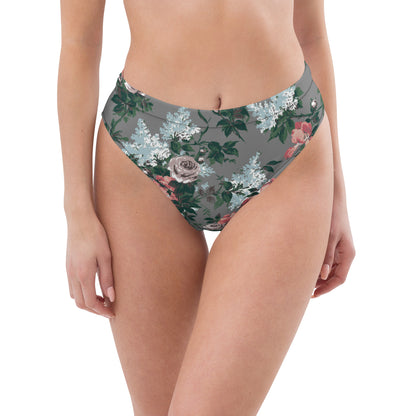 J'Adore Grey Bella Roses Recycled High-Waisted Bikini Bottom | Pinup Couture Relaxed