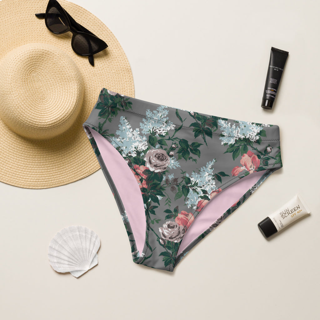J'Adore Grey Bella Roses Recycled High-Waisted Bikini Bottom