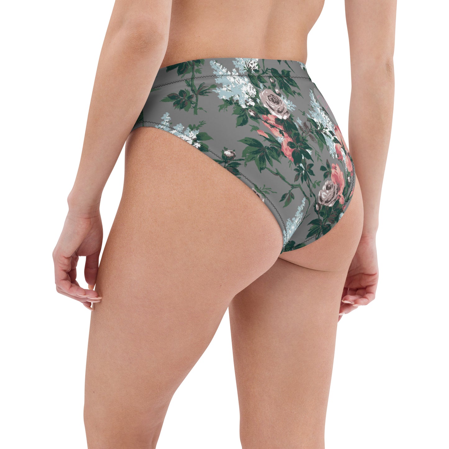 J'Adore Grey Bella Roses Recycled High-Waisted Bikini Bottom | Pinup Couture Relaxed