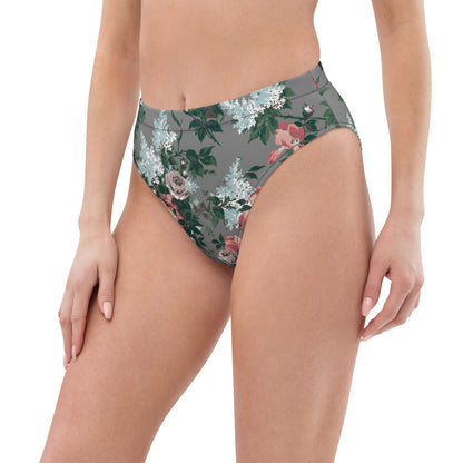 J'Adore Grey Bella Roses Recycled High-Waisted Bikini Bottom | Pinup Couture Relaxed