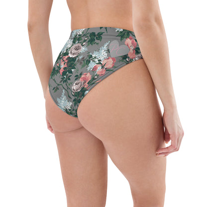 J'Adore Grey Bella Roses Recycled High-Waisted Bikini Bottom | Pinup Couture Relaxed