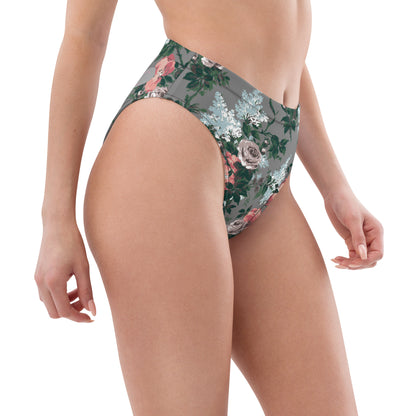 J'Adore Grey Bella Roses Recycled High-Waisted Bikini Bottom | Pinup Couture Relaxed