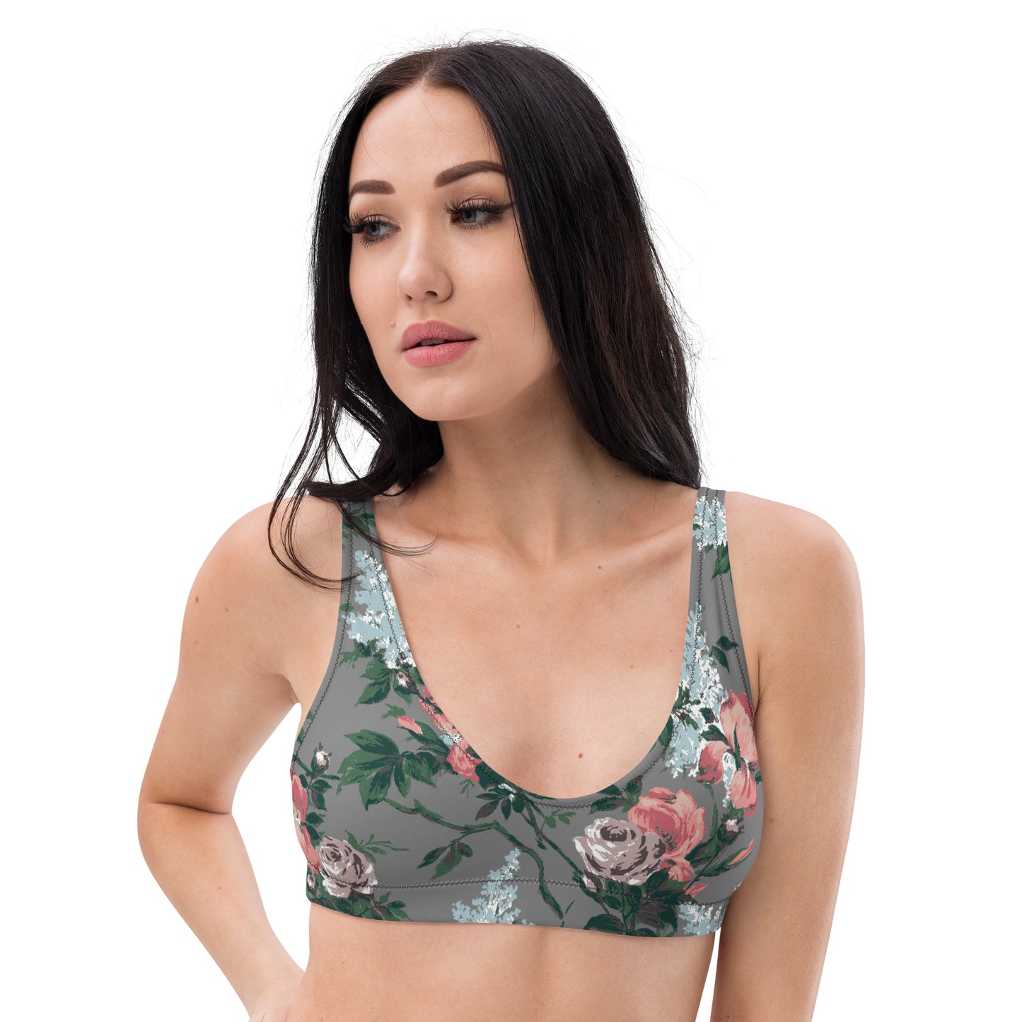J'Adore Grey Bella Roses Recycled Bikini Swim Top | Pinup Couture Relaxed