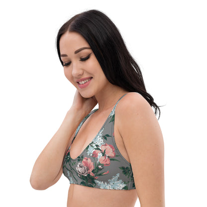 J'Adore Grey Bella Roses Recycled Bikini Swim Top | Pinup Couture Relaxed