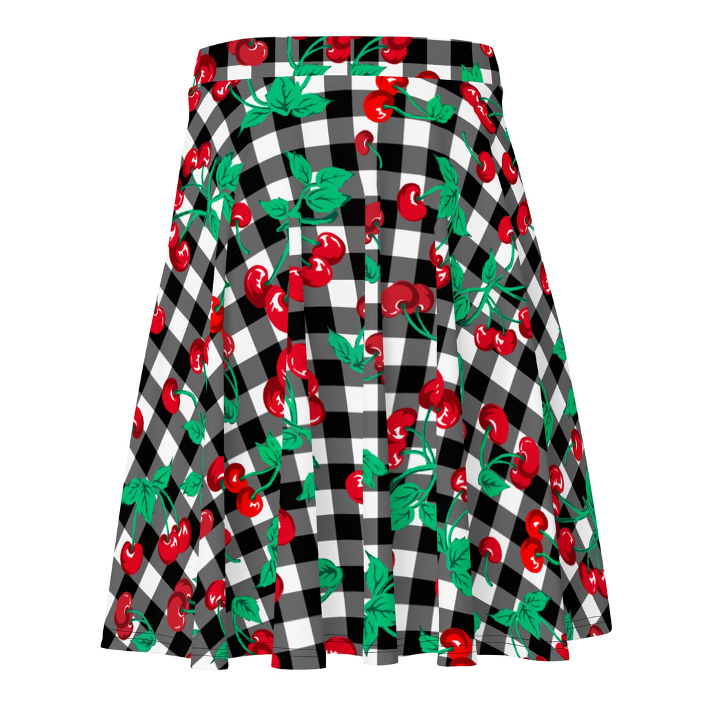 Frenchie Beach Coverup Swim Skater Skirt in Black Gingham Cherry Girl