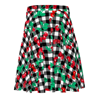 Frenchie Beach Coverup Swim Skater Skirt in Black Gingham Cherry Girl | Pinup Couture Swim