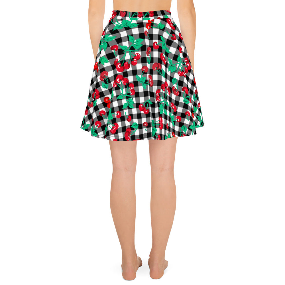 Frenchie Beach Coverup Swim Skater Skirt in Black Gingham Cherry Girl