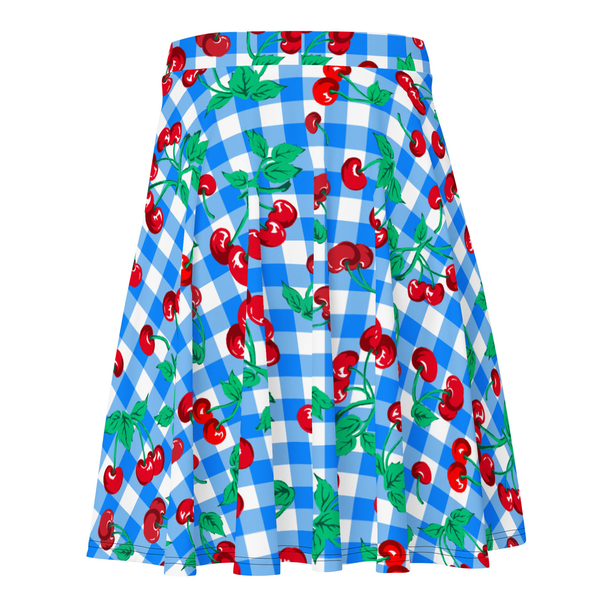 Frenchie Beach Coverup Swim Skater Skirt in Blue Gingham Cherry Girl