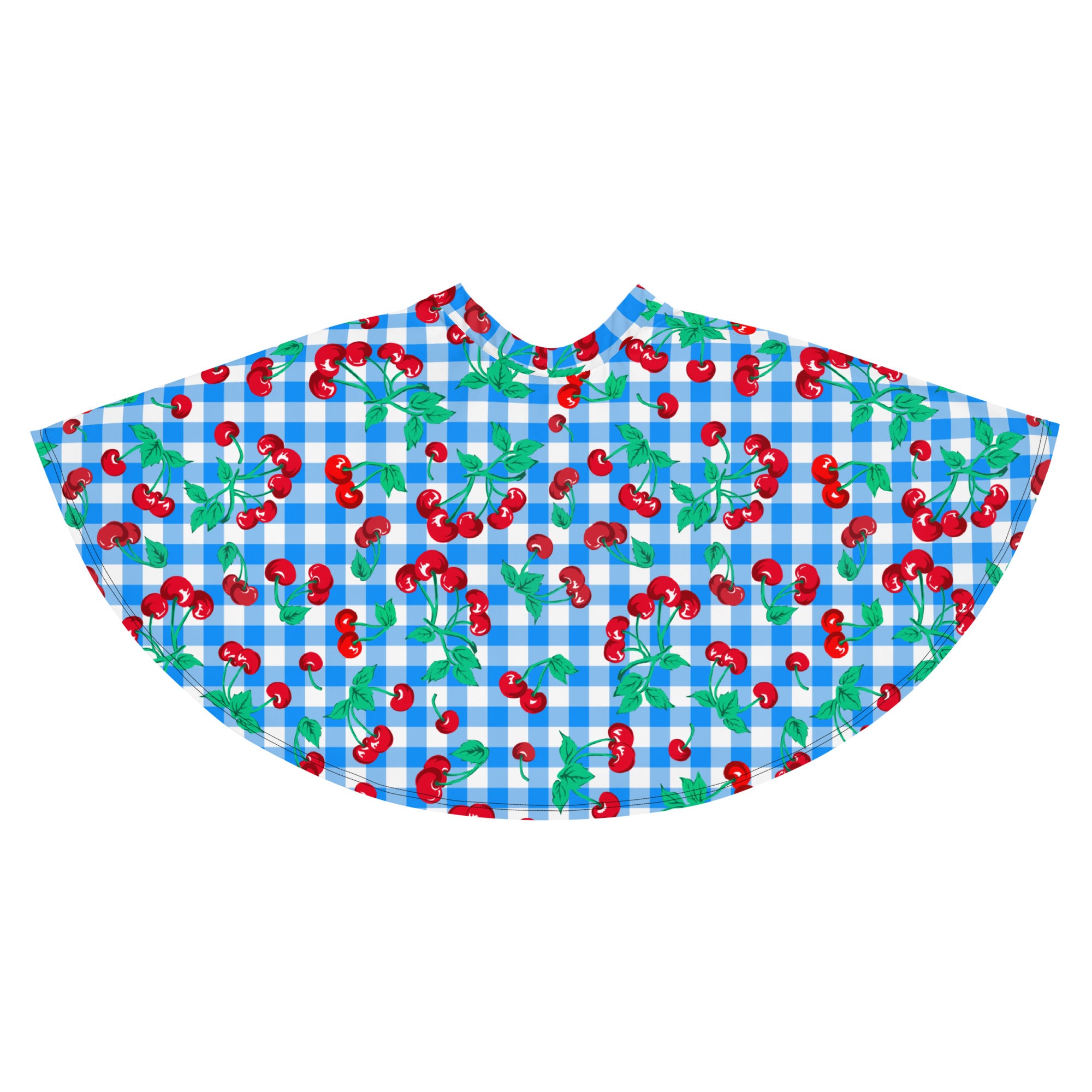 Frenchie Beach Coverup Swim Skater Skirt in Blue Gingham Cherry Girl