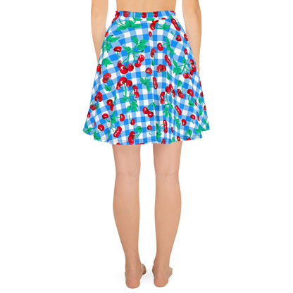 Frenchie Beach Coverup Swim Skater Skirt in Blue Gingham Cherry Girl | Pinup Couture Swim