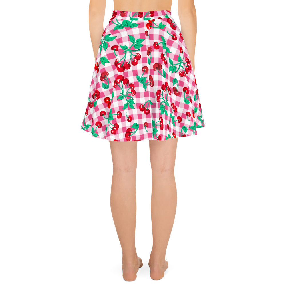 Frenchie Beach Coverup Swim Skater Skirt in Pink Gingham Cherry Girl