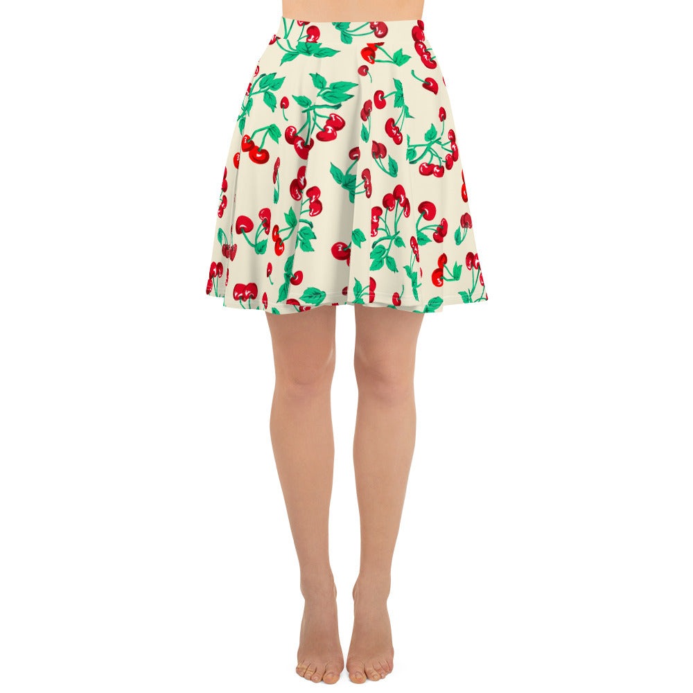 Frenchie Beach Coverup Swim Skater Skirt in Antique Ivory Cherry Girl
