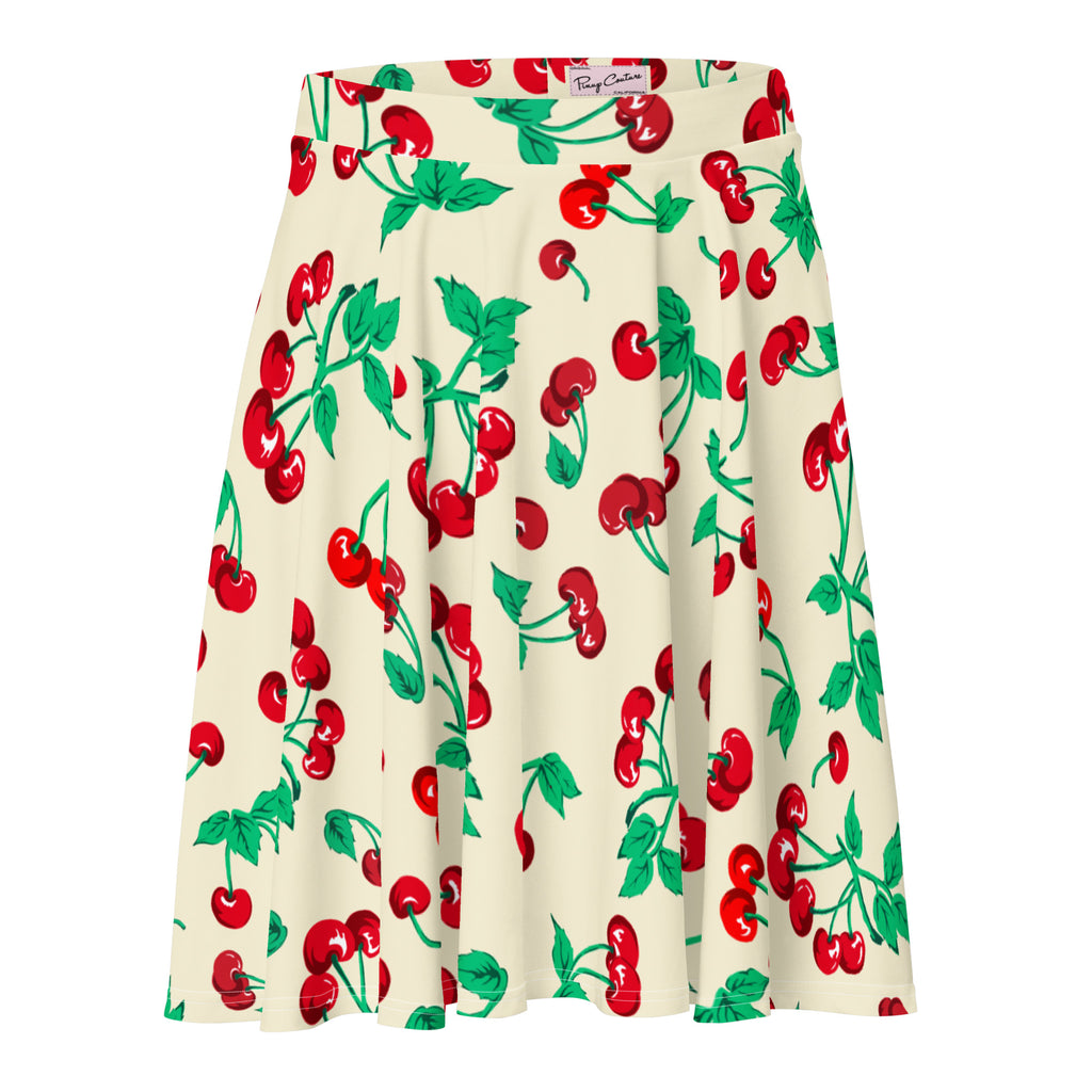 Frenchie Beach Coverup Swim Skater Skirt in Antique Ivory Cherry Girl