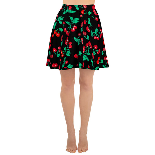 Pinup Couture- Jenny Gathered Full Skirt in Cherry Border Print - Plus Size, Pinup Girl Clothing